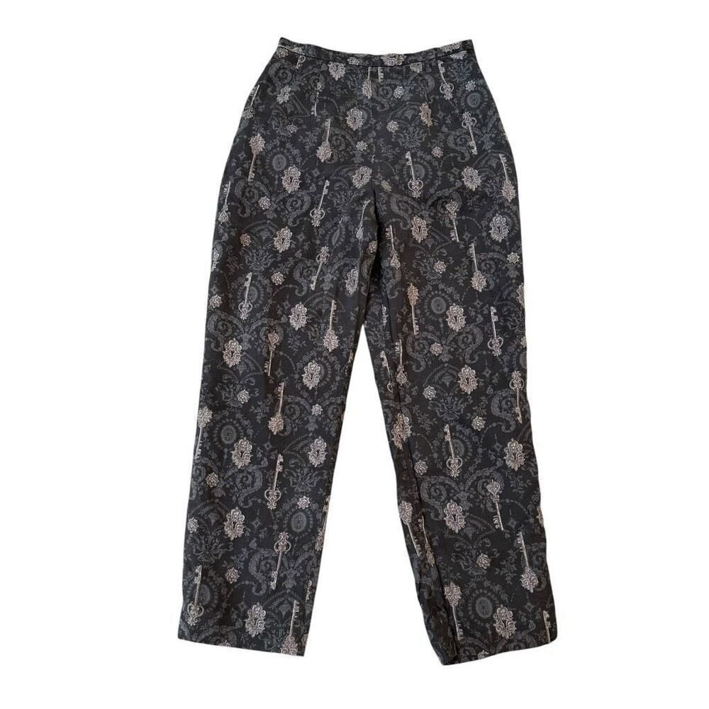 Talbots vintage Pants Women Black Lock Keys Silk/Wool blend Side Zip size 2P